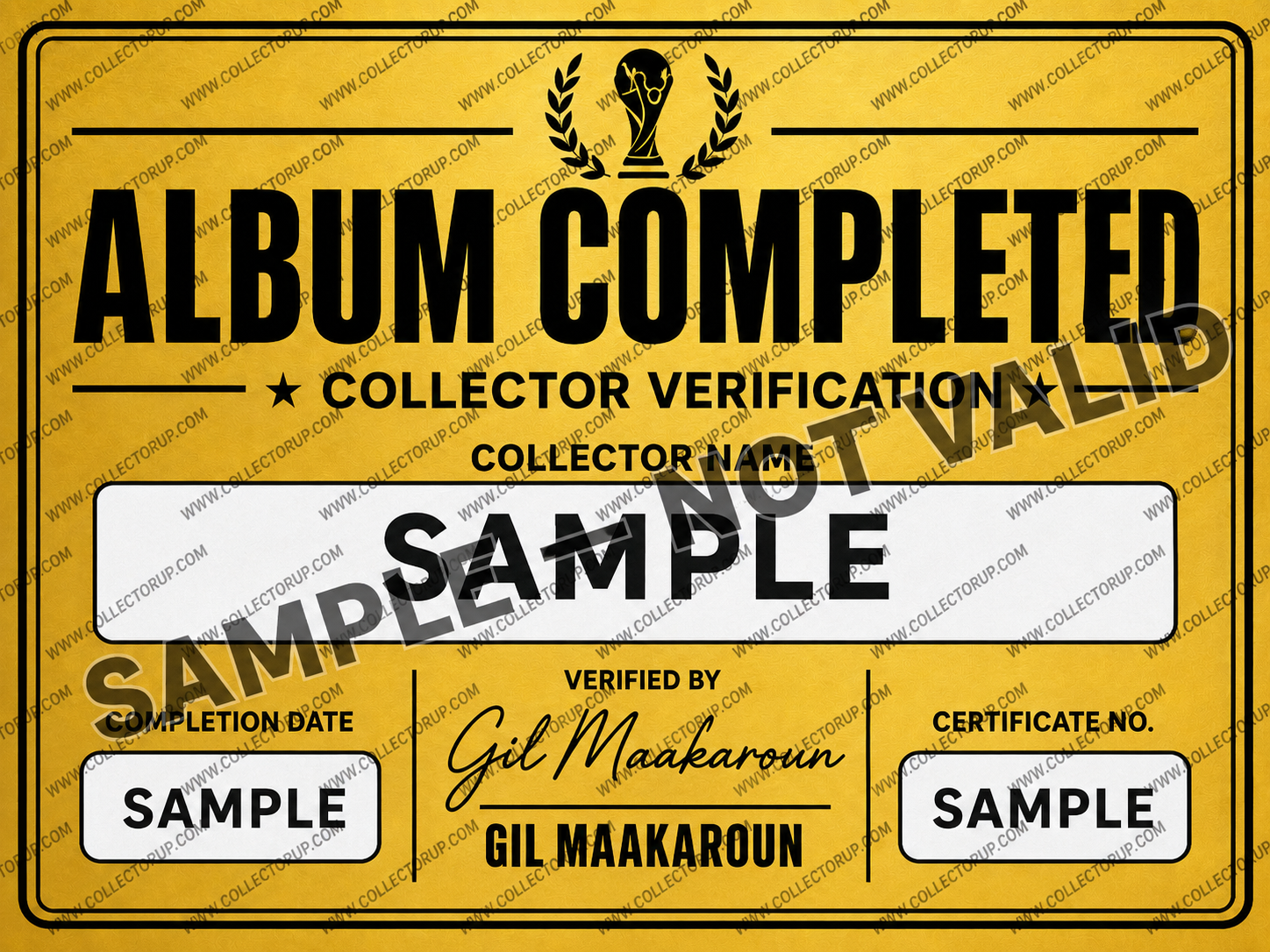 Official CollectorUp Softcover Certificate — Sample Preview