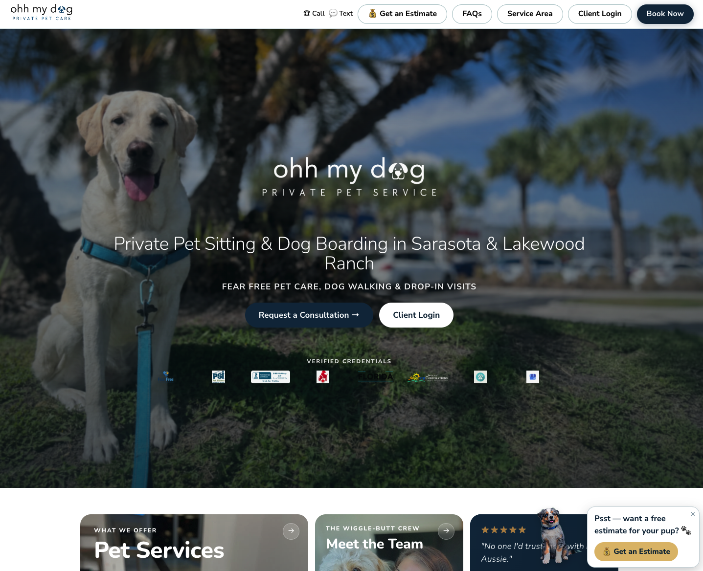 Ohh My Dog - Private Pet Service website