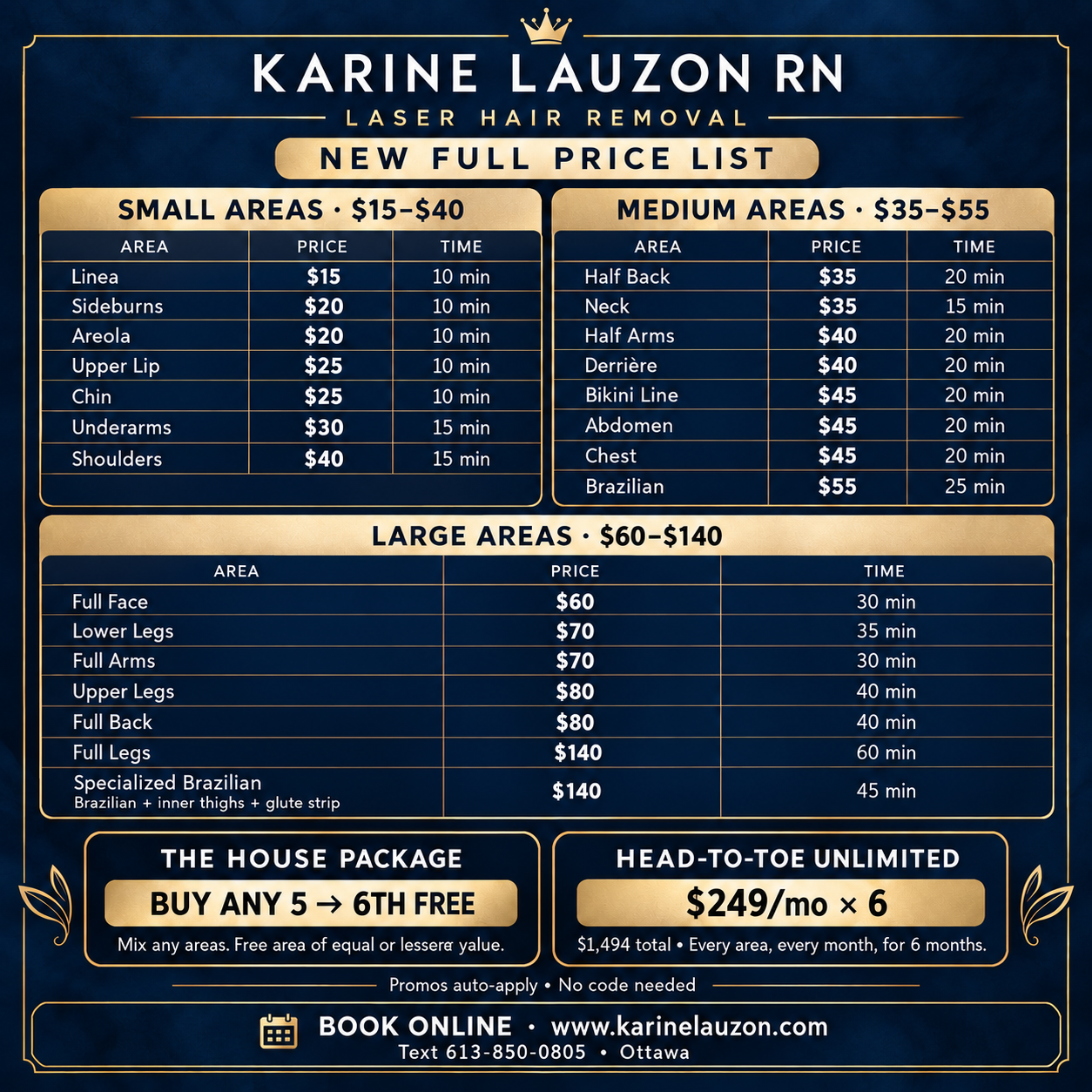 Laser Hair Removal New Full Price List flyer