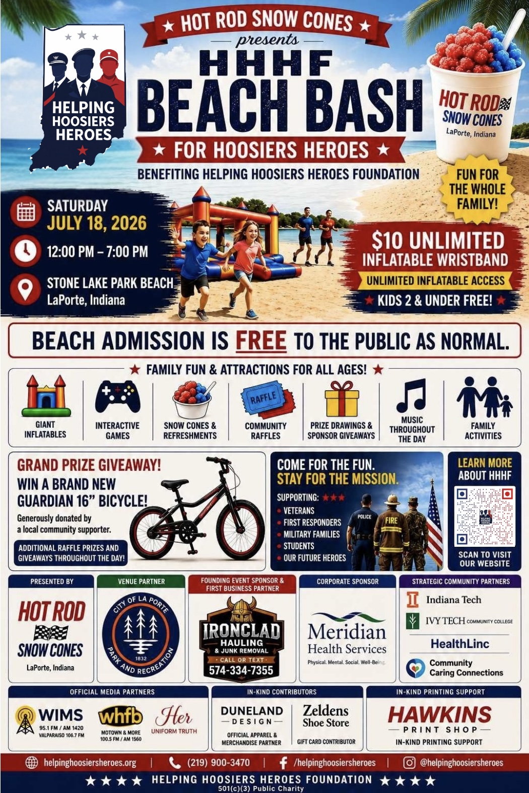 HHHF Beach Bash for Hoosiers Heroes flyer