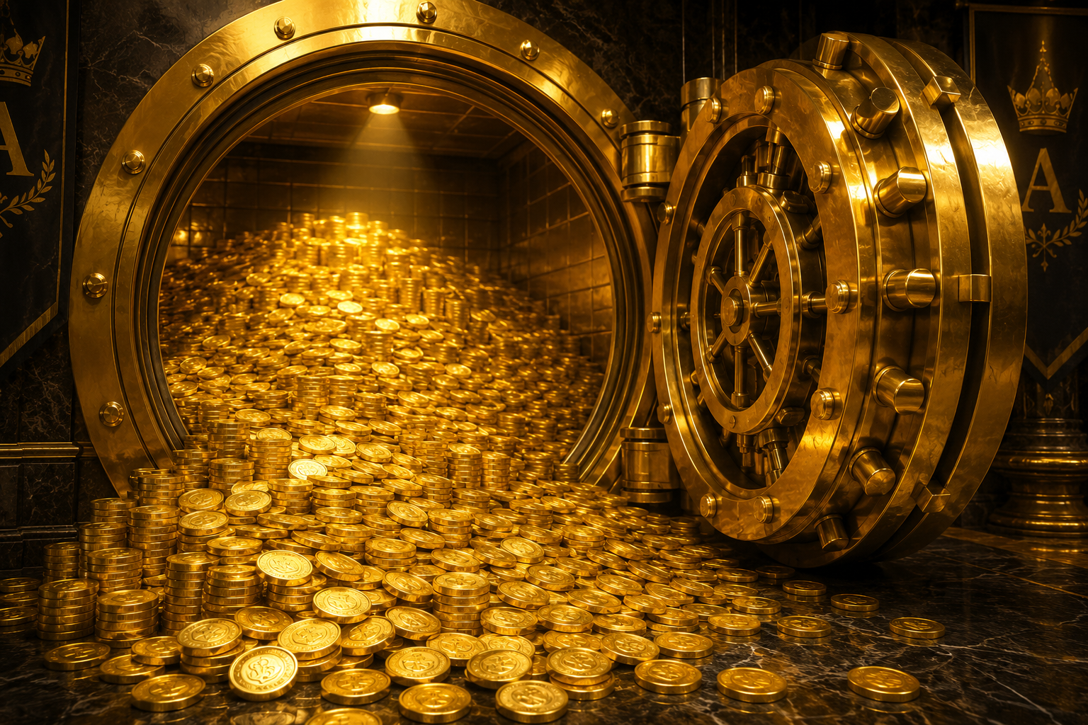Arthur's Vault golden vault overflowing with gold coins