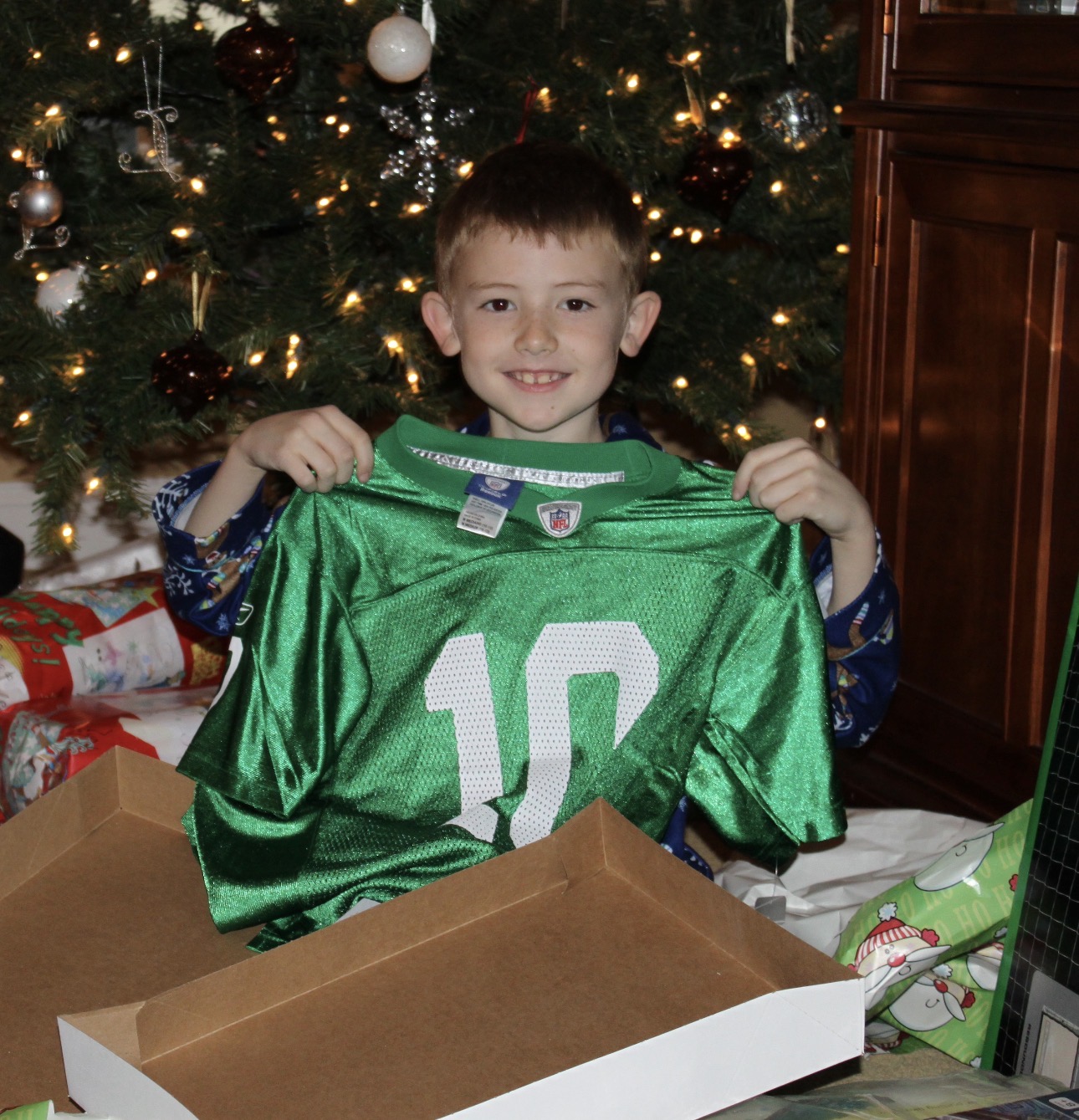 Young Justin with an Eagles jersey on Christmas