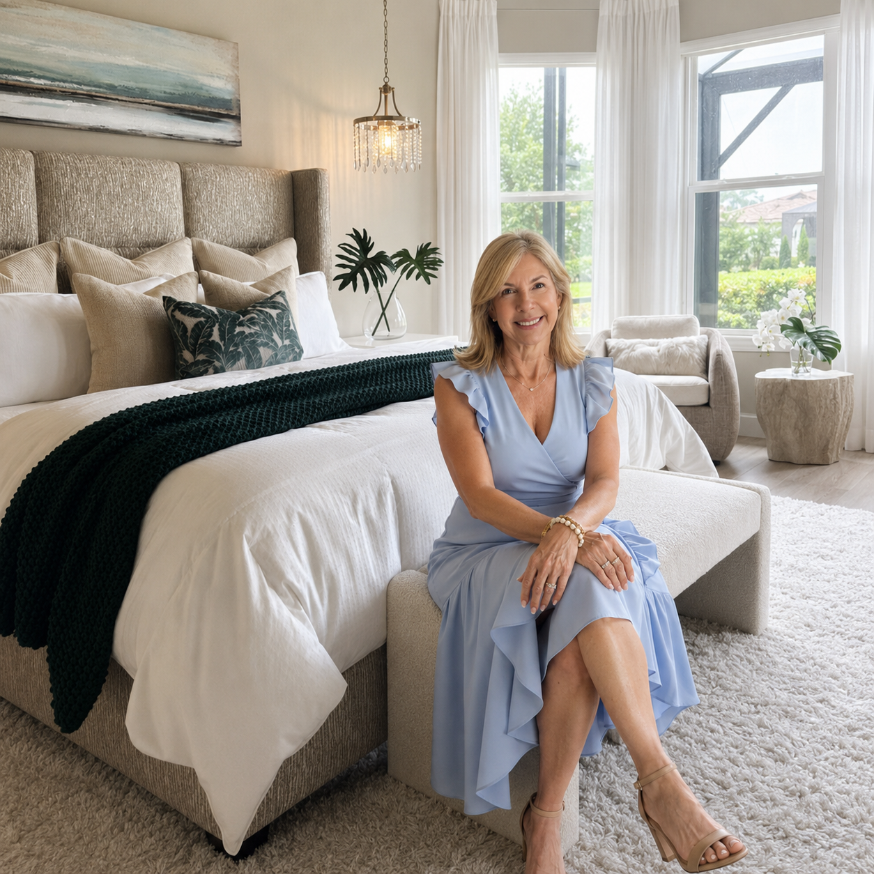 Rosalinda Fonseca en dormitorio con staging profesional
