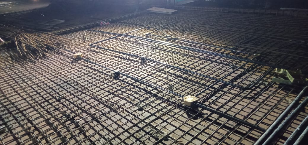 Real work · RIMS Hospital, Manipur — Conduit runs ready for slab casting