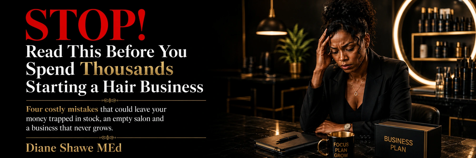 STOP! Read This Before You Spend Thousands Starting a Hair Business - Four costly mistakes that could leave your money trapped in stock, an empty salon and a business that never grows. By Diane Shawe MEd