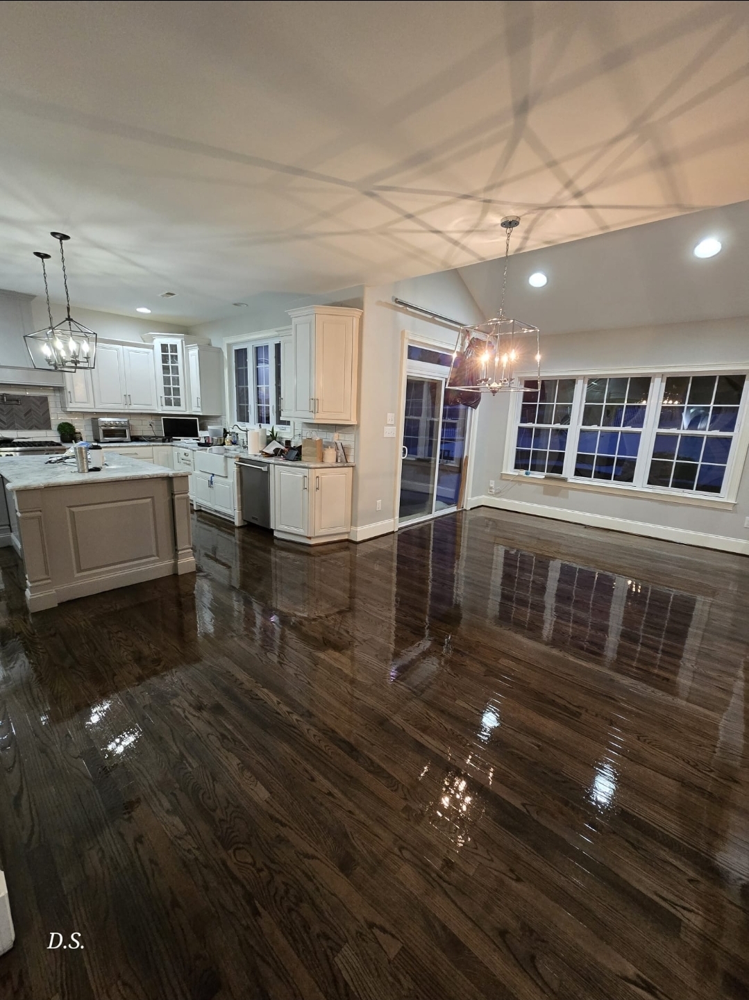 Refinished oak hardwood floor in a Pennsylvania living room
