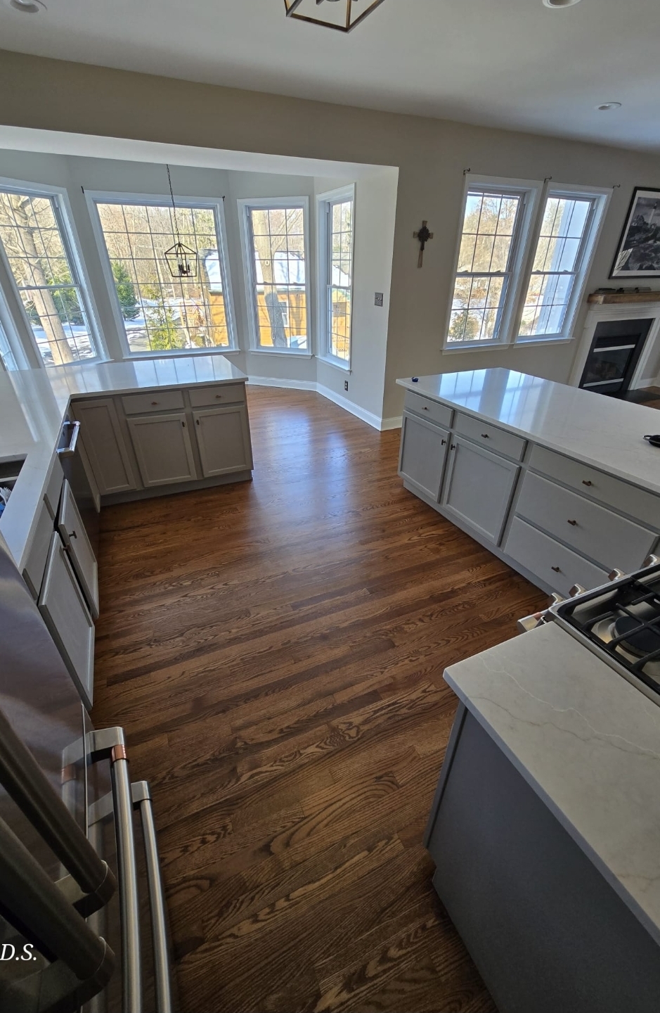 Dark stained hardwood floor in a Pennsylvania kitchen