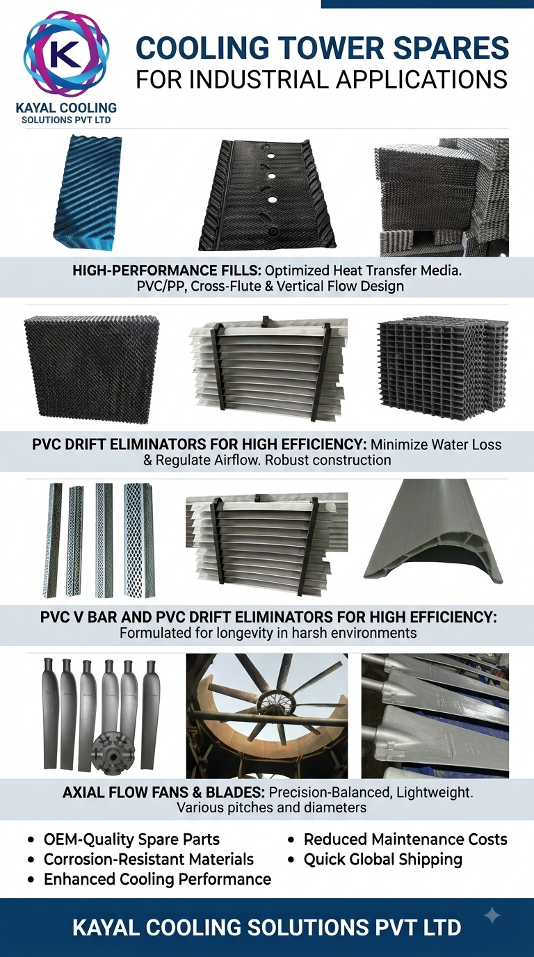 Kayal Cooling Solutions cooling tower spares — fills, drift eliminators, V bars and axial flow fans