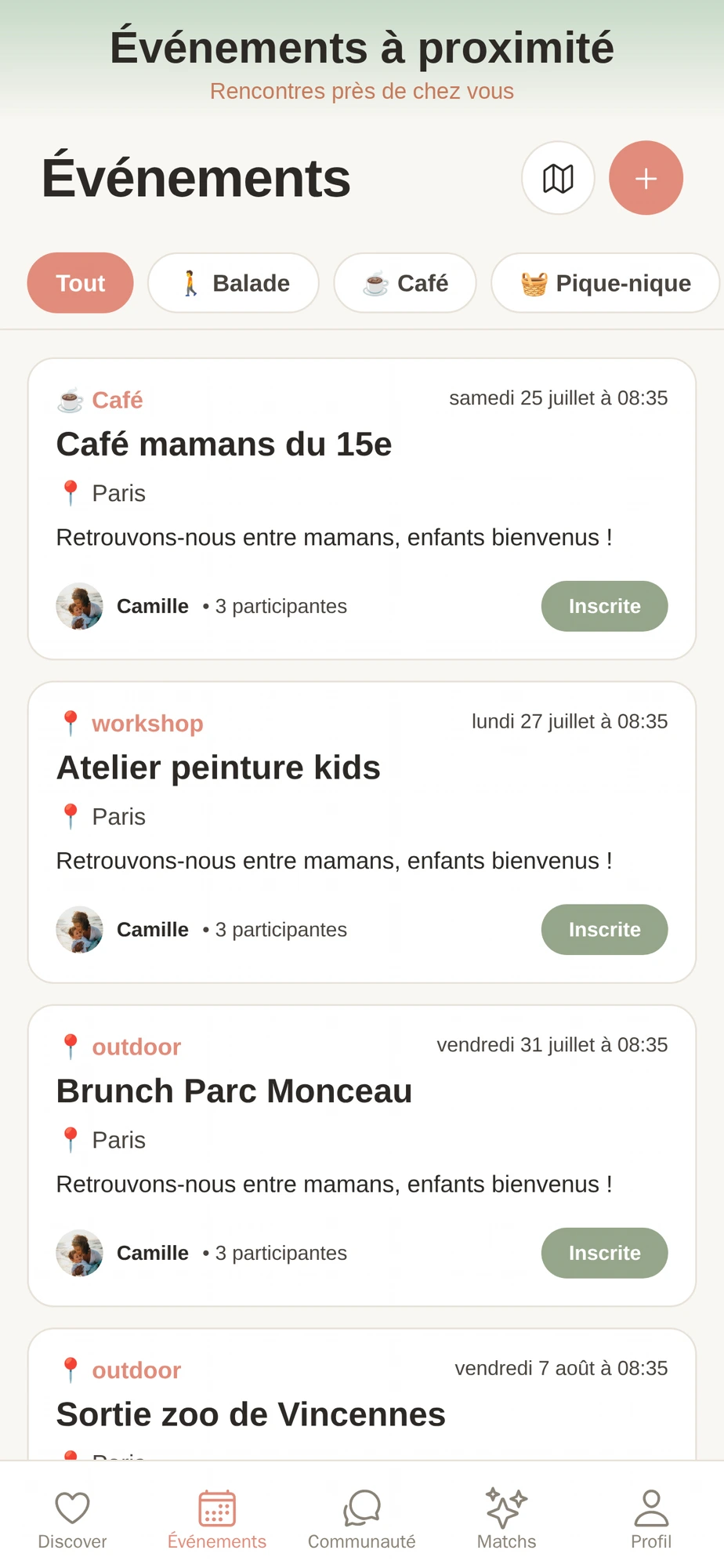 MamaMatch — Événements