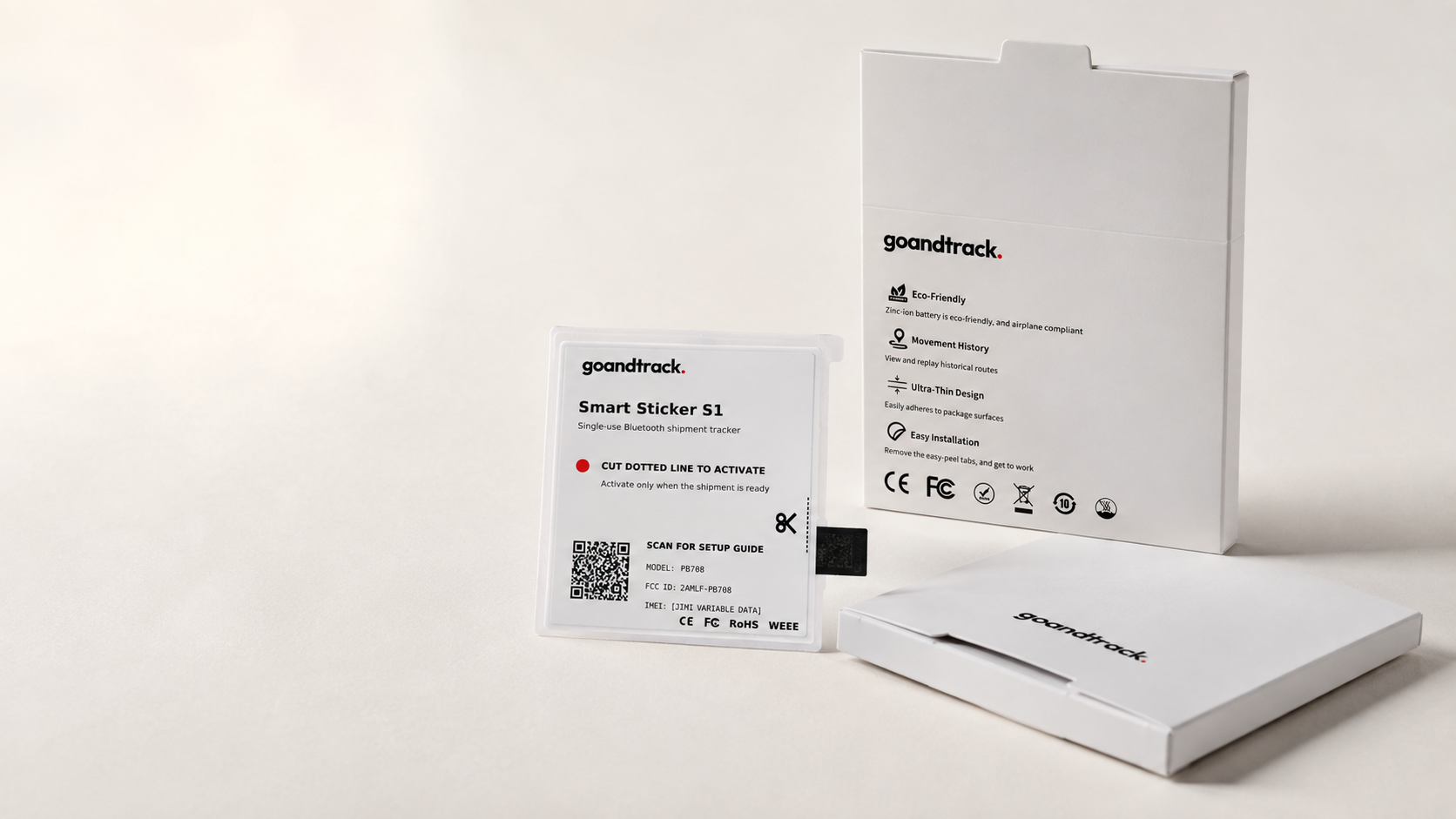 GNTS1 Smart Sticker S1 beside its eco-friendly retail packaging