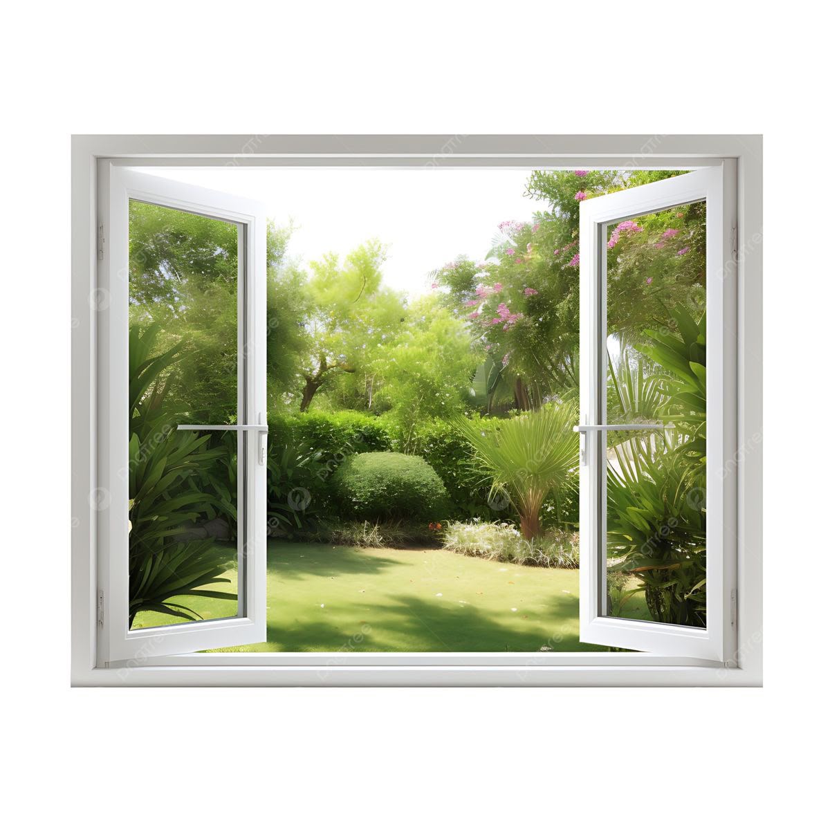 Ventana abatible con vista al jardín