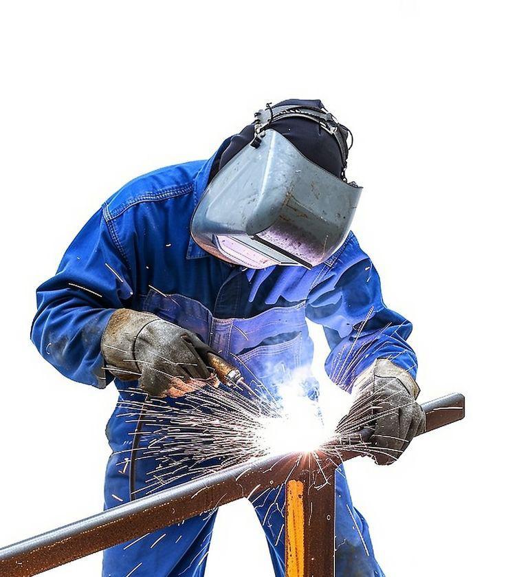 Soldador profesional trabajando pasamanos