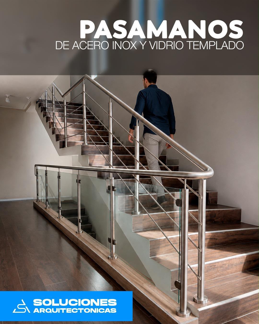 Pasamanos de acero inox y vidrio templado