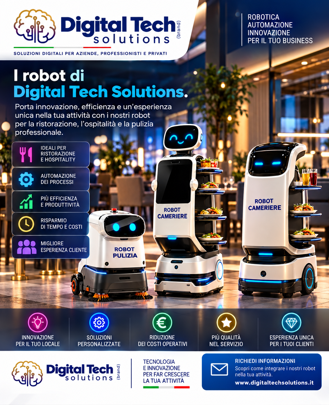 Digital Tech Solutions Robotics — robot cameriere, pulizia e hospitality