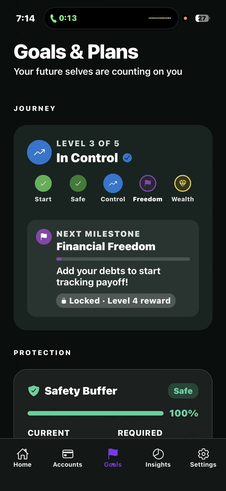 Safe to Spend 365 Goals & Plans screen