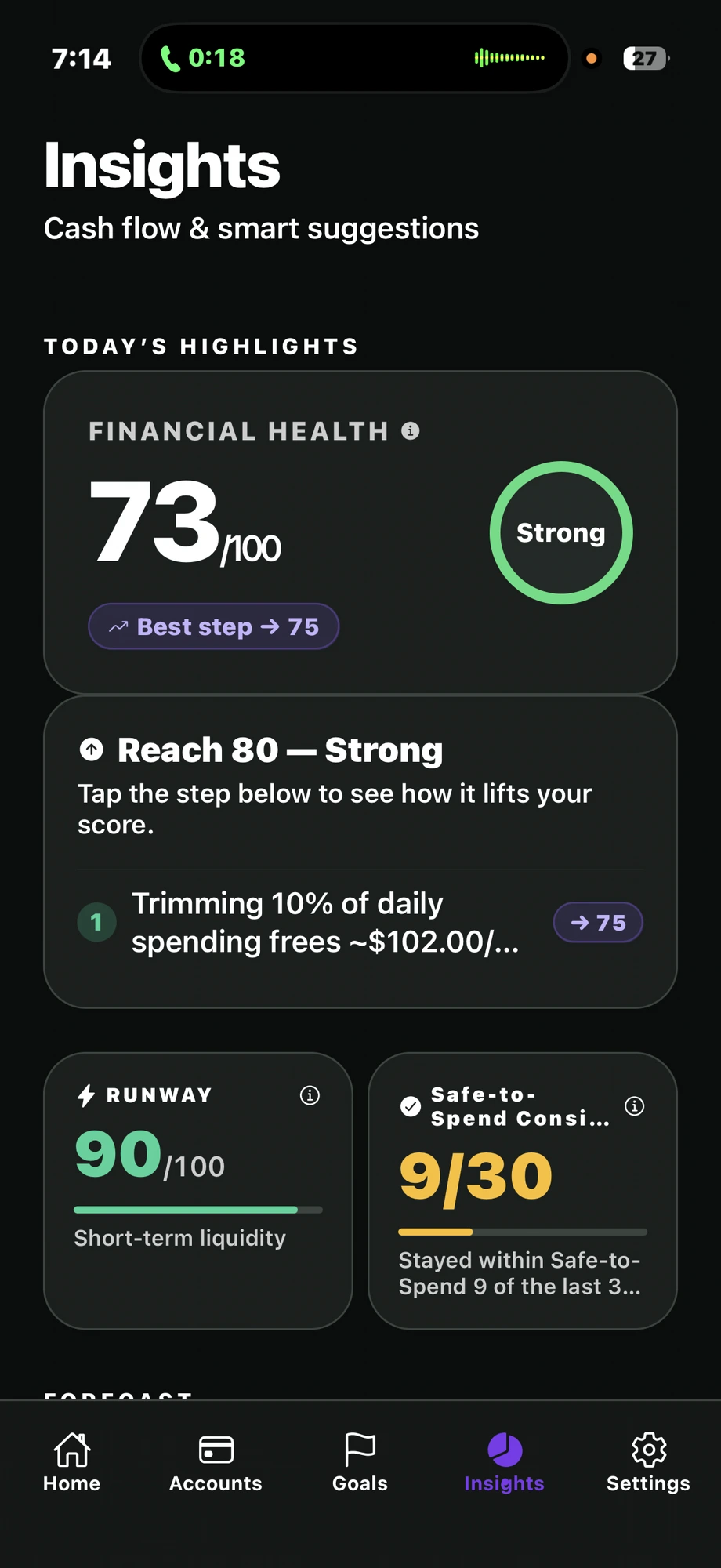 Safe to Spend 365 Insights screen