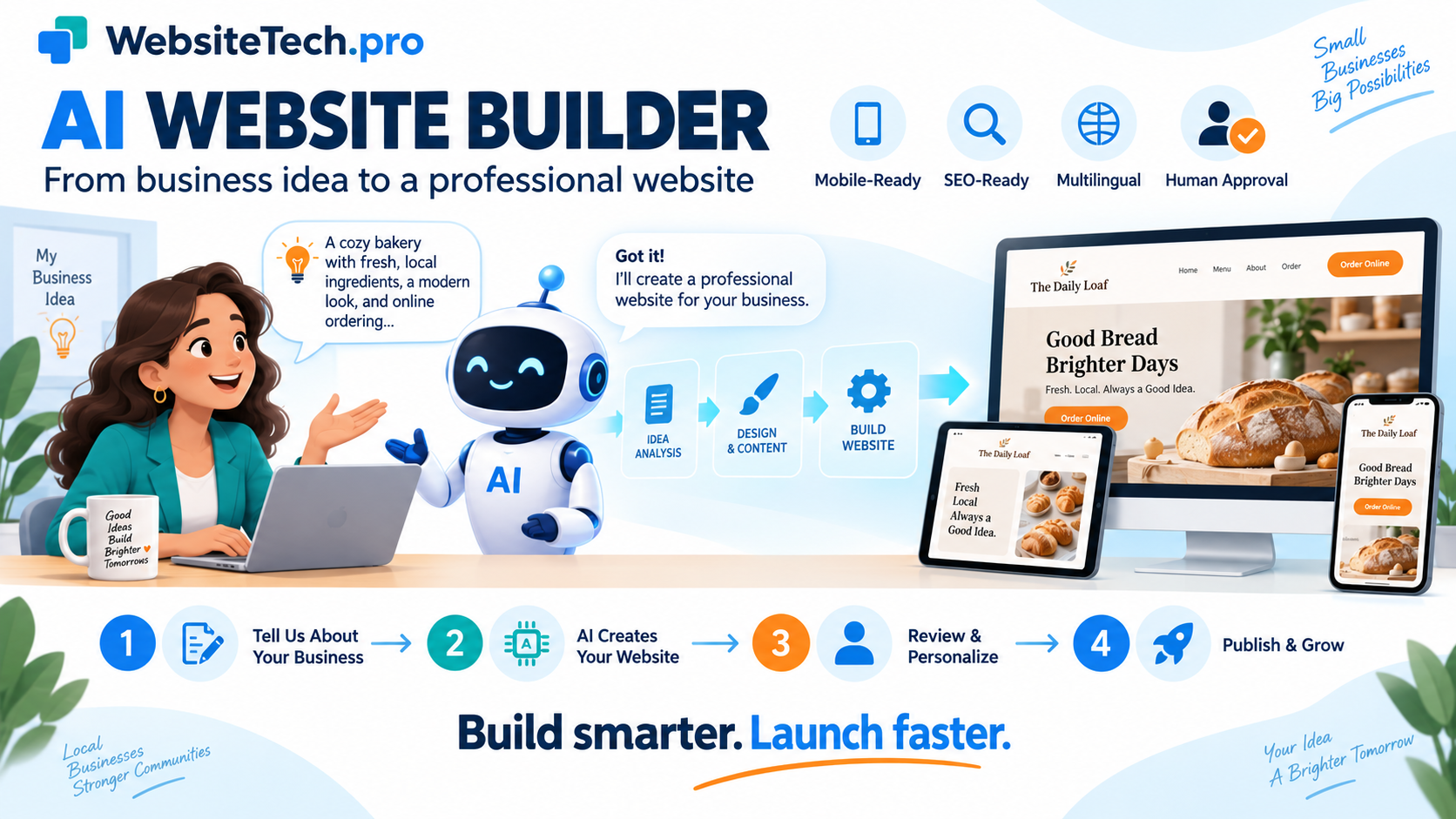 AI Website Builder — From business idea to a professional website. Build smarter. Launch faster.